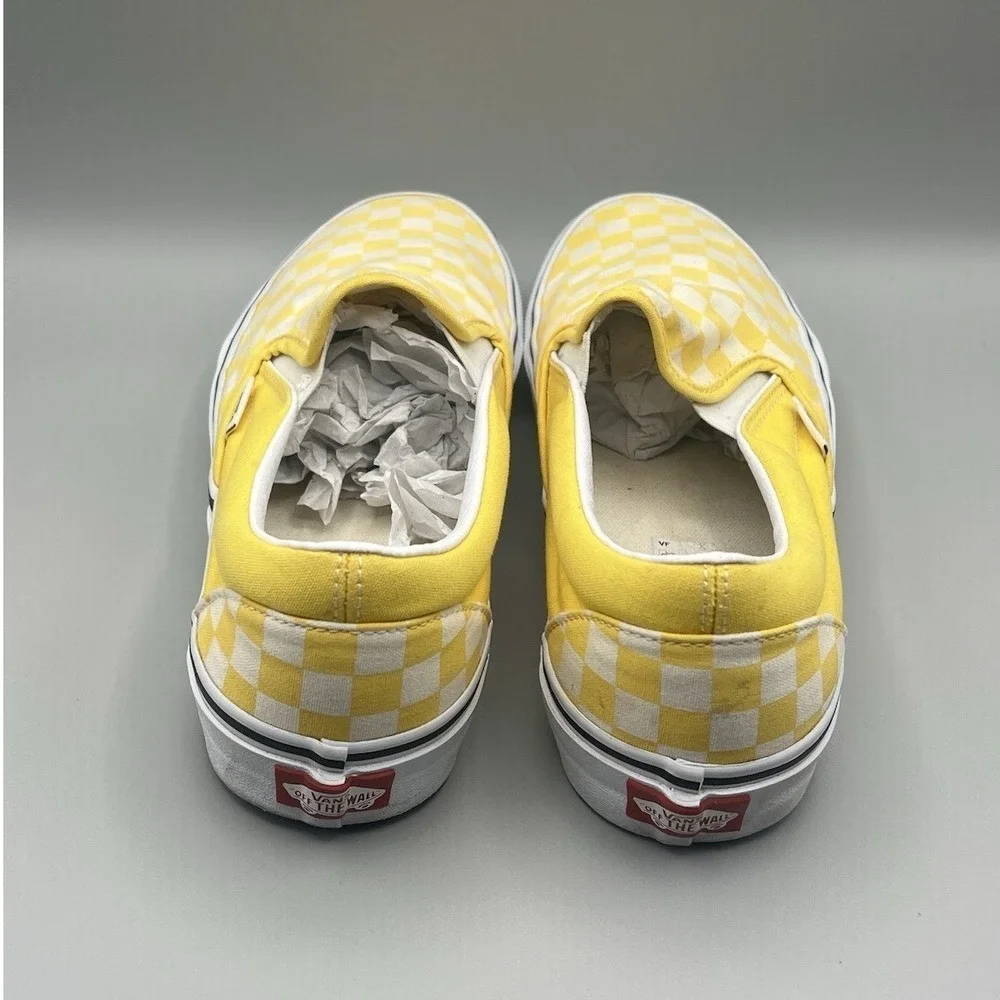 Vans Classic Slip On Yellow White Checkerboard Shoes - Men's Size 9.5 USED